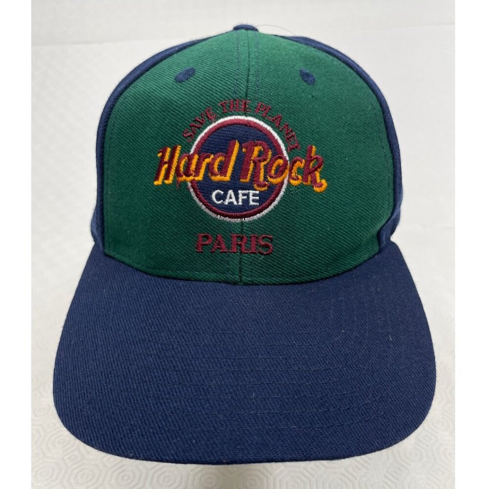 Vintage 90s Hard Rock Cafe Paris Hat Save The Planet Wool Blend Snapback Cap